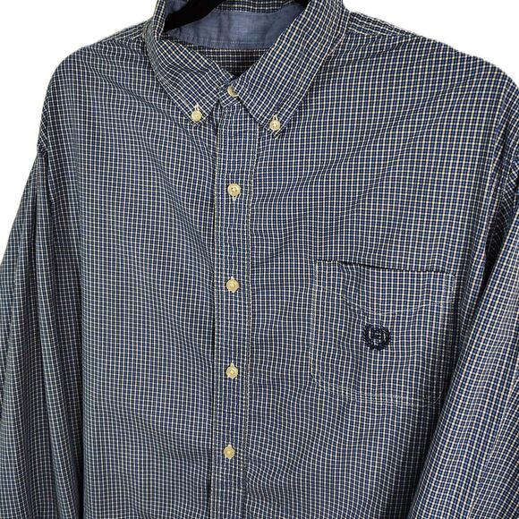 CHAPS Easy Care XL Men's Button-Down Shirt XL Men's Blue Plaid Long Sleeve - Picture 1 of 6